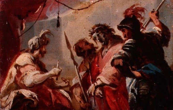 Cristo antes de Pilatos, c.1700 (óleo sobre cartão) de Italian School