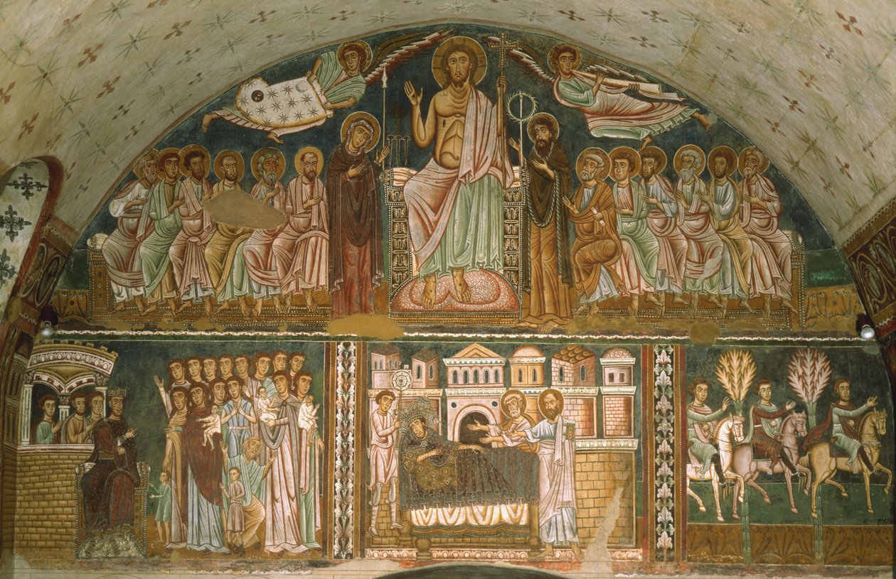 Cristo entronizado entre a Virgem, João Batista, os Apóstolos e dois Anjos de Italian School