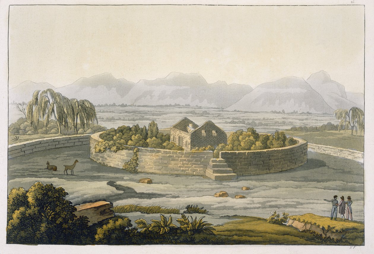Fortaleza circular de Cannar, Peru, de Le Costume Ancien et Moderne, Volume II, placa 1, por Jules Ferrario, publicado c.1820s-30s de Italian School