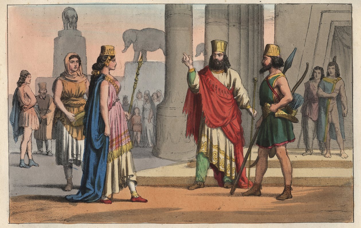 Civilização da Antiguidade - Roupas Persas - Roupas Persas - gravura de "Usos e Costumes de Todos os Povos do Universo". Ou seja, a história do governo, leis, milícias e religião de todas as nações desde os tempos mais remotos até os dias de hoje. de Italian School