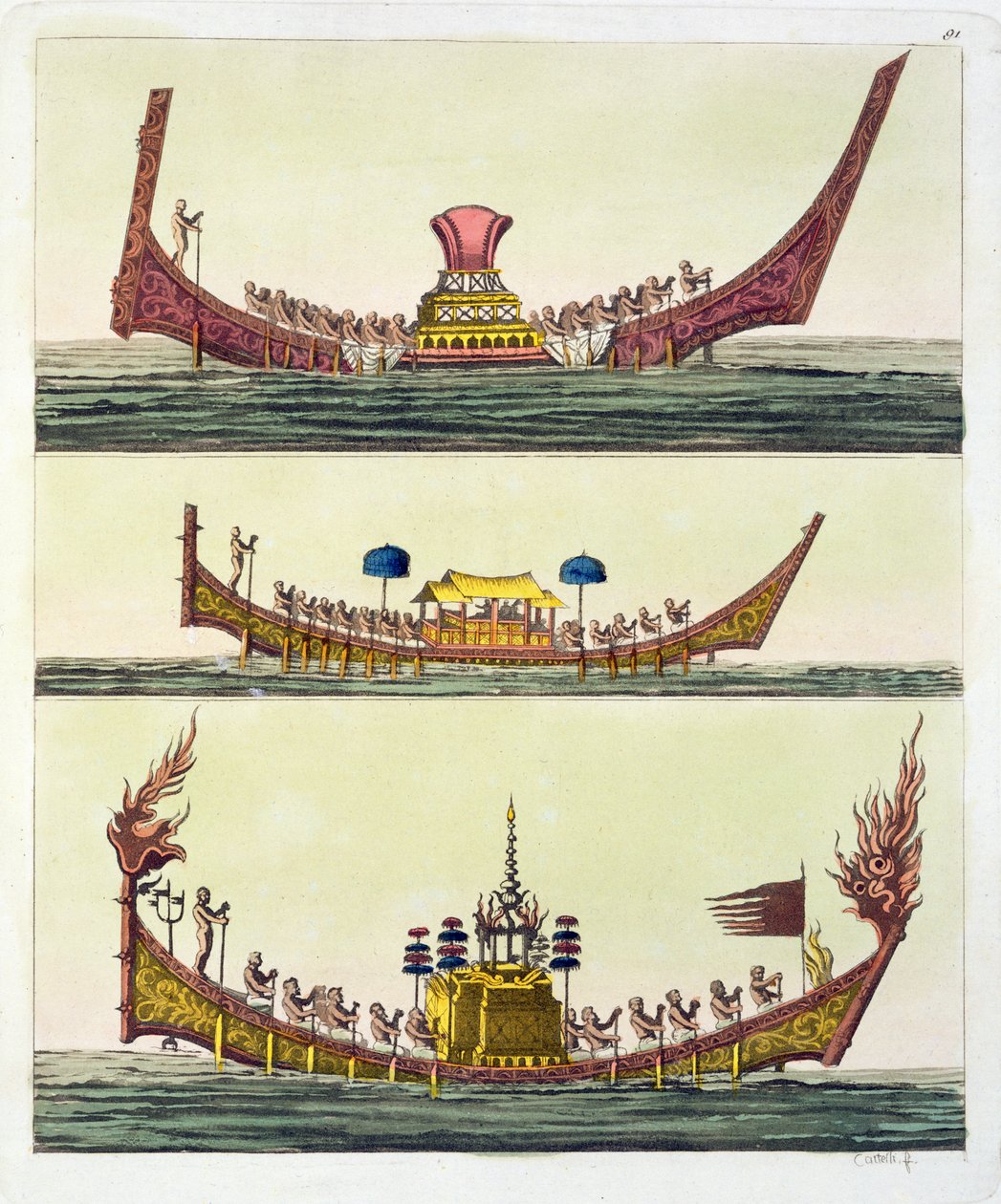 Navios chineses de Cochin, ilustração do traje antigo e moderno por Giulio Ferrario, publicado c.1820s-30s de Italian School