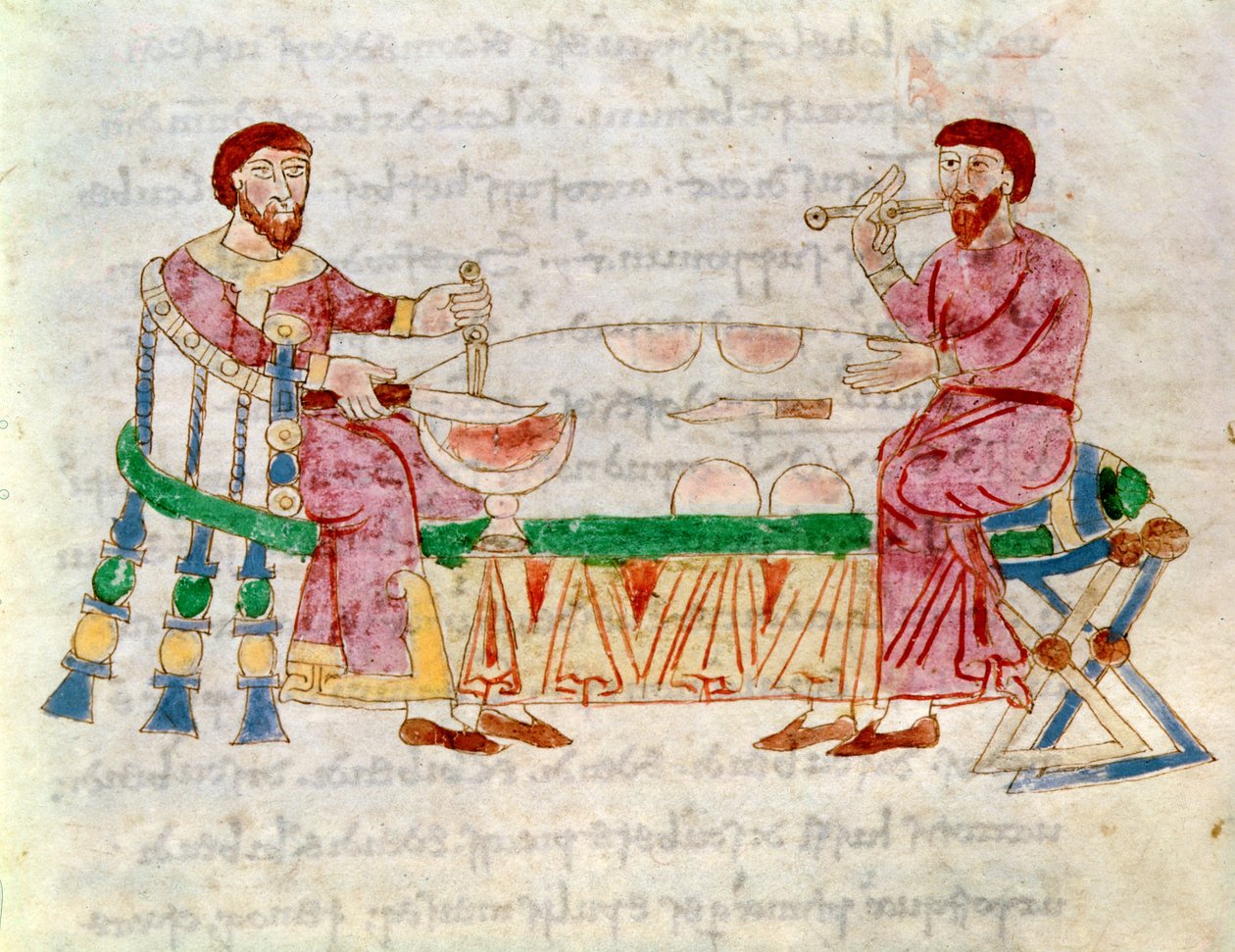 Códice 132 Livre 22 Chap.1 A Refeição, de De Universo de Rabanus Maurus (c.780-856) 1023 de Italian School