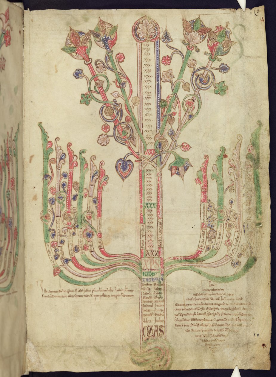 Corpus Christi Oxford MS 255A f.11r Árvore que descreve a genealogia de figuras bíblicas no Novo Testamento de Italian School