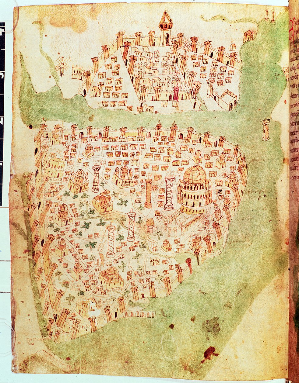 Algodão Vespasiano A. XIII, f.36v: Mapa de Constantinopla, c.1450 (vellum) de Italian School