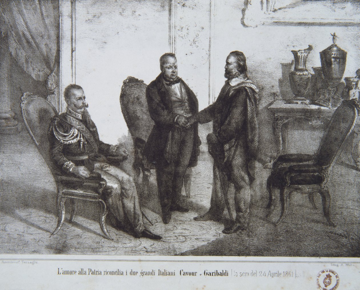 Concílio entre Garibaldi e Cavour em 24 de abril de 1861 de Italian School