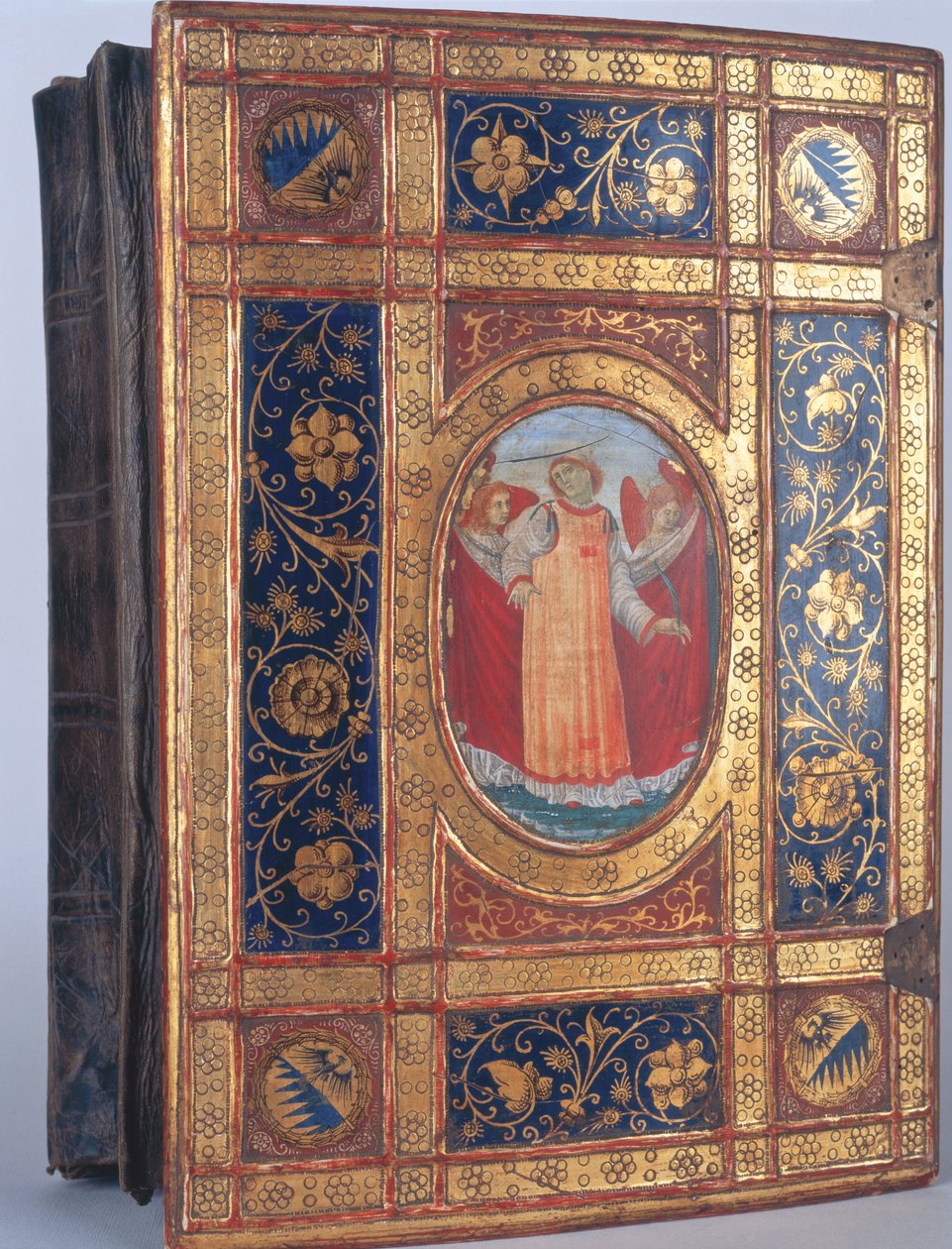 Capa de um manuscrito italiano com São Lourenço (folha de ouro e policromada sobre madeira) de Italian School