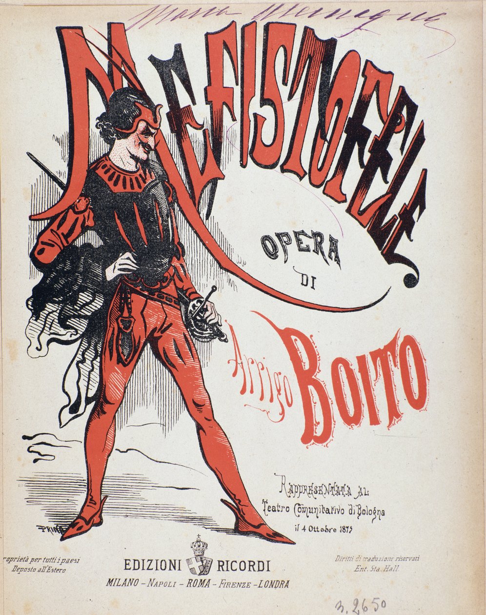 Capa de partitura musical de Mefistofele opera de Arrigo (Enrico) Boito de Italian School