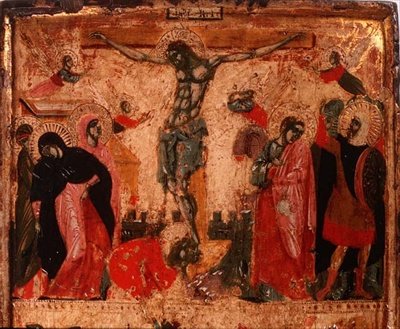 Crucificação, metade superior de um painel (ver também 78637) (painel) de Italian School