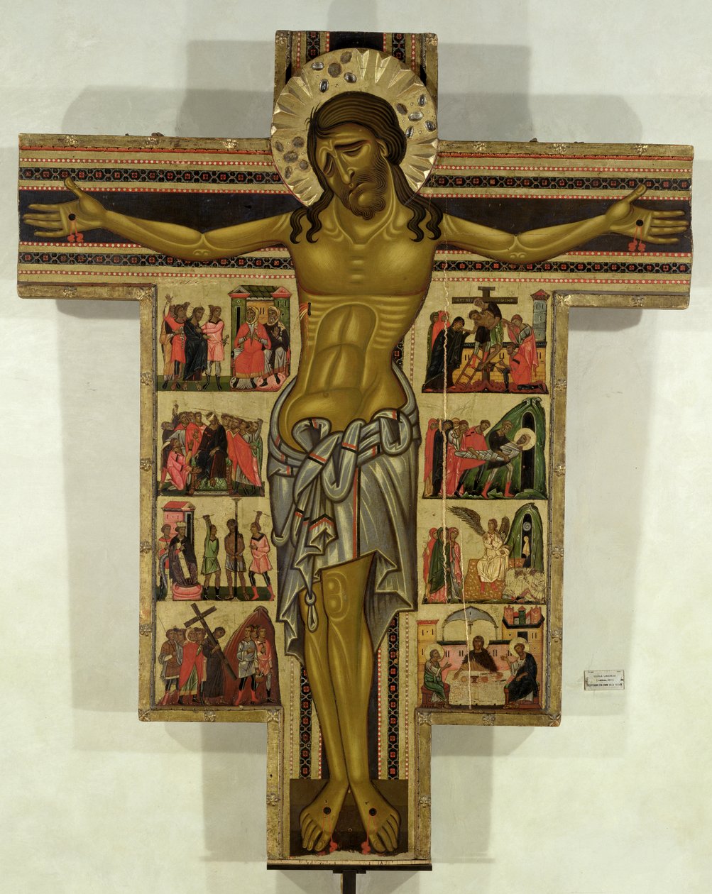 Crucificação com Histórias da Paixão, Escola de Lucca (têmpera no painel) de Italian School