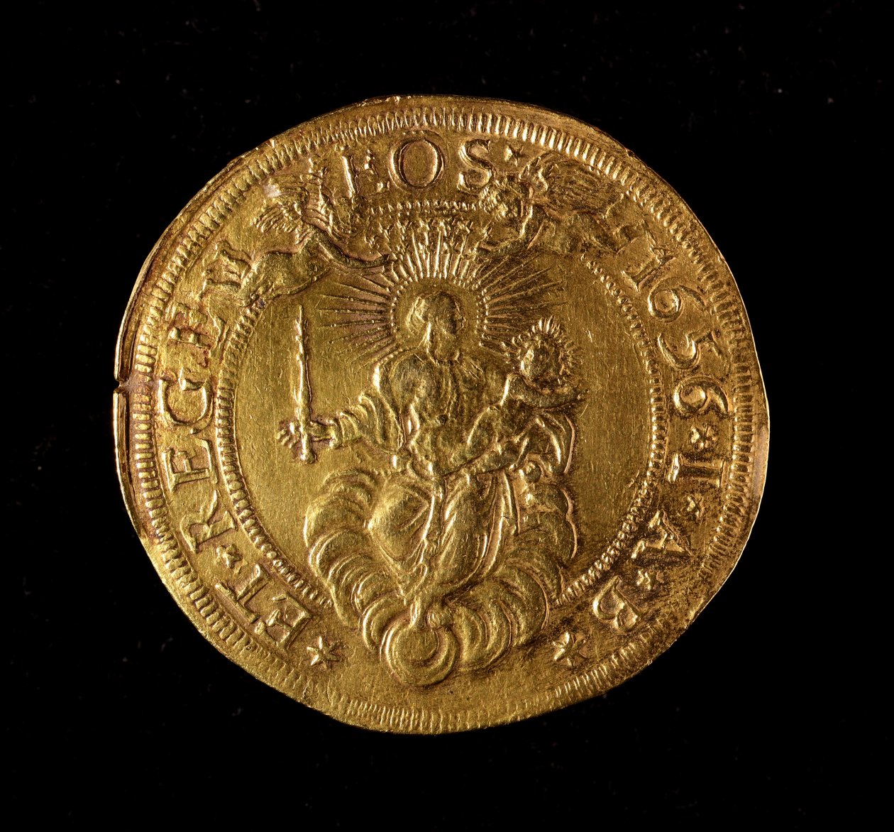 Moeda da República de Genes: 12,5 moedas de ouro doppie. Diam. 61 mm. 1656. Atrás. Genes Musei di Strada Nuova (inv. 6453) de Italian School