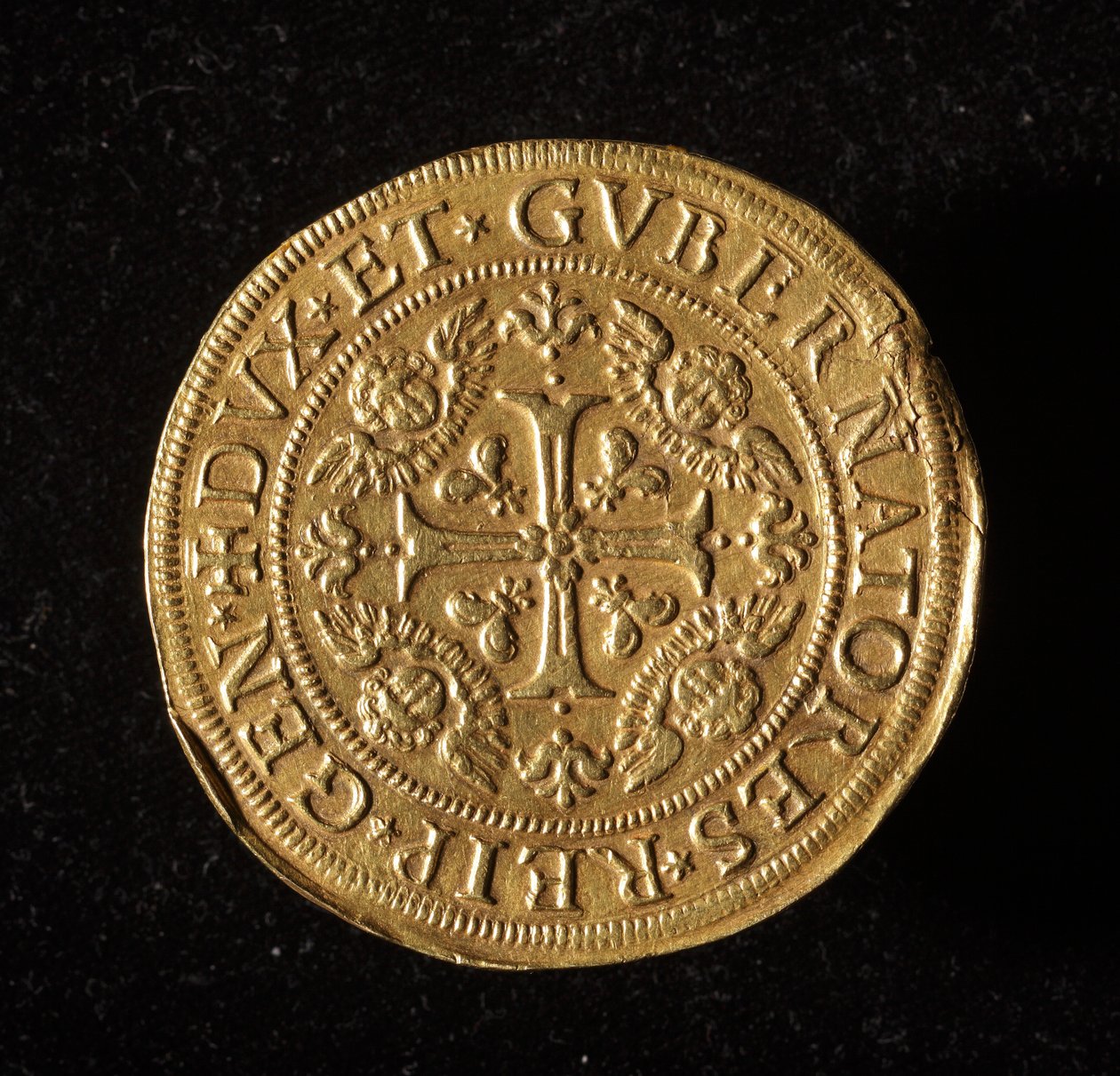 Moeda da República de Genes: 12,5 moedas de ouro doppie. Diam. 61 mm. 1656. Frente. Genes Musei di Strada Nuova (inv. 6453) de Italian School
