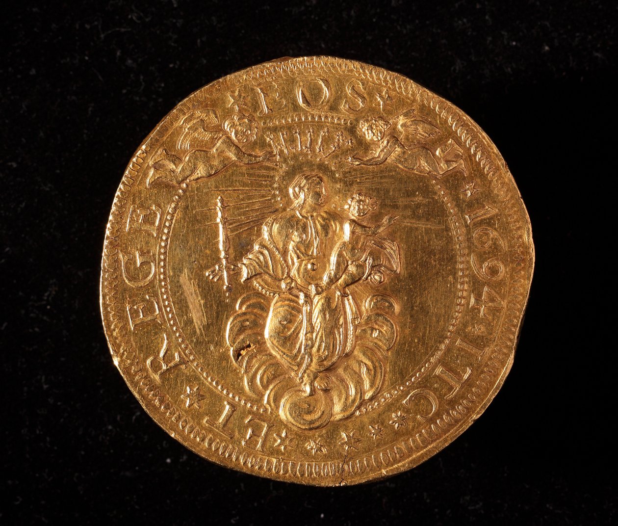 Moeda da República de Genes: 25 moedas de ouro doppie. Diam. 52,5 mm. 1694. Atrás. Genes Musei di Strada Nuova (inv. 6457) de Italian School