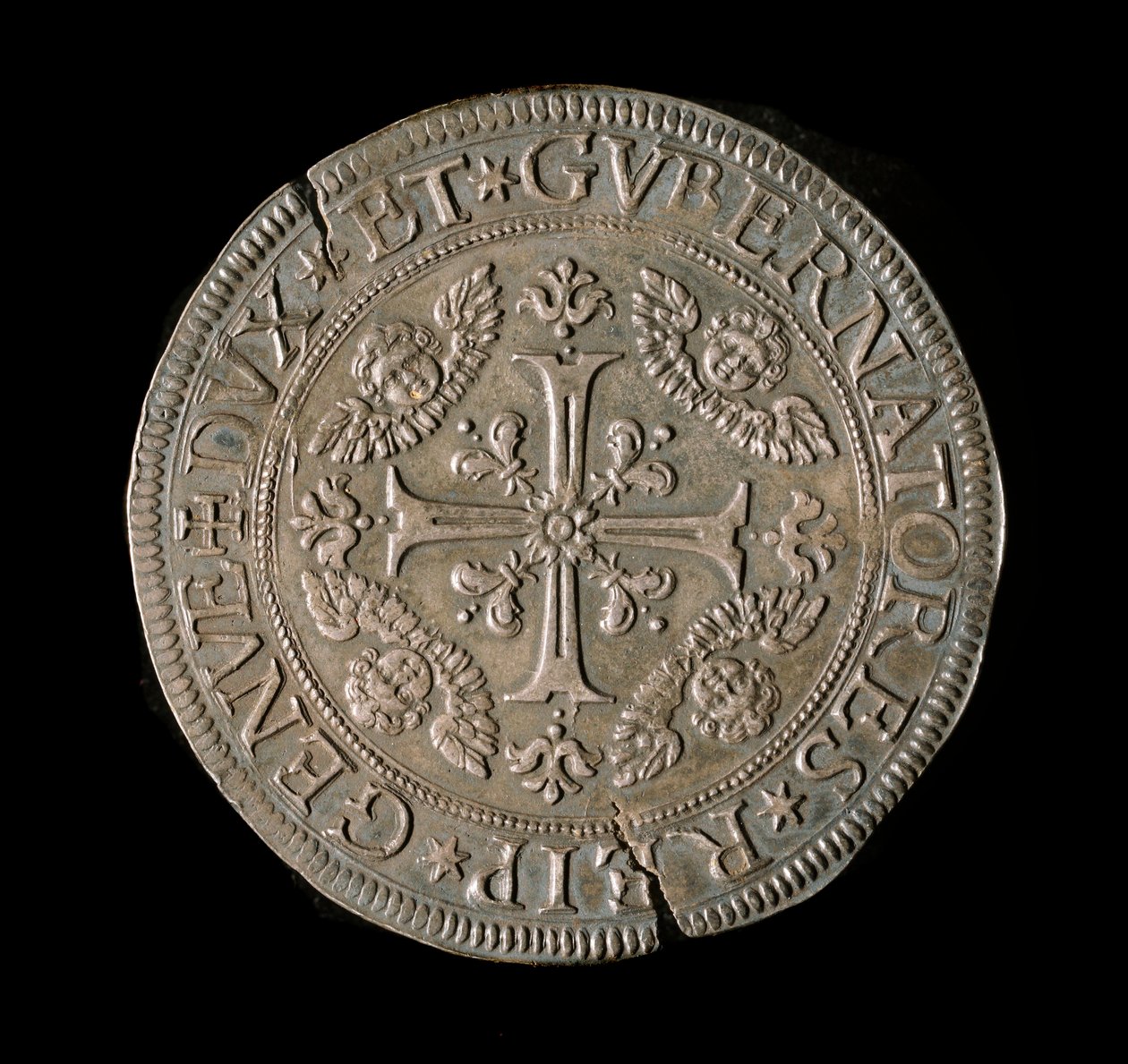 Moeda da República de Genes: ECU largo em prata. Diam. 61 mm. 1693. frente. Genes Musei di Strada Nuova (inv, M7135) de Italian School