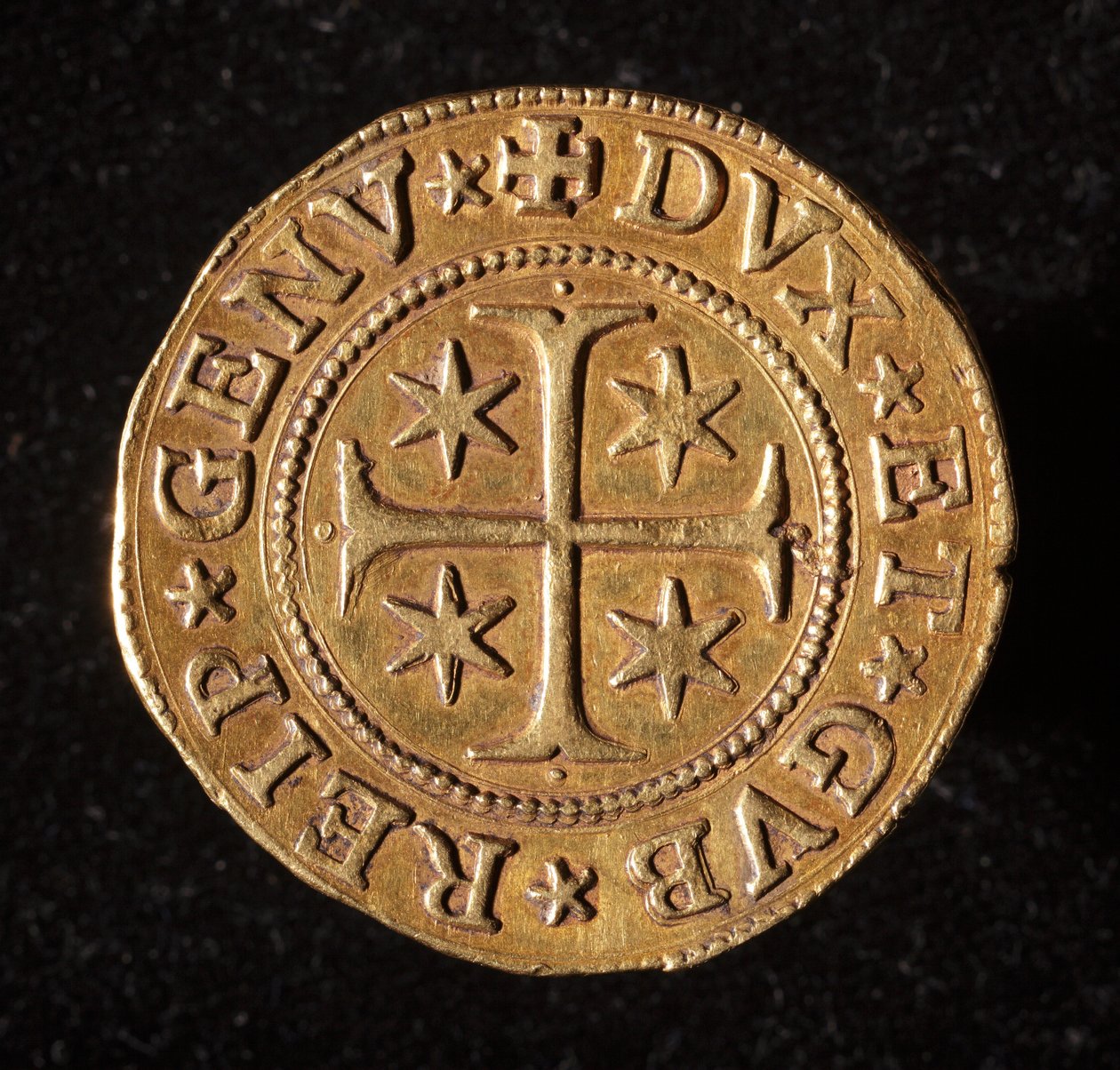 Moeda da República dos Genes: cinco moedas de ouro doppie. Diam. 41 mm. 1642. Front. Genes Musei di Strada Nuova de Italian School