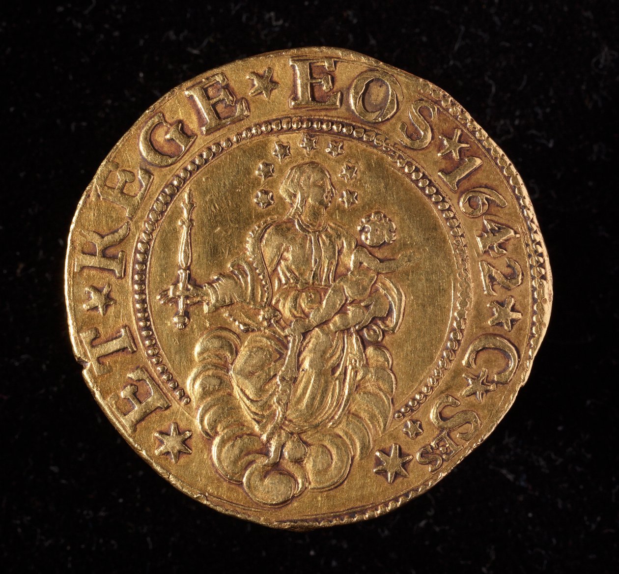Moeda da República dos Genes: cinco moedas de ouro doppie. Diam. 41 mm. 1642. voltar. Genes Musei di Strada Nuova de Italian School