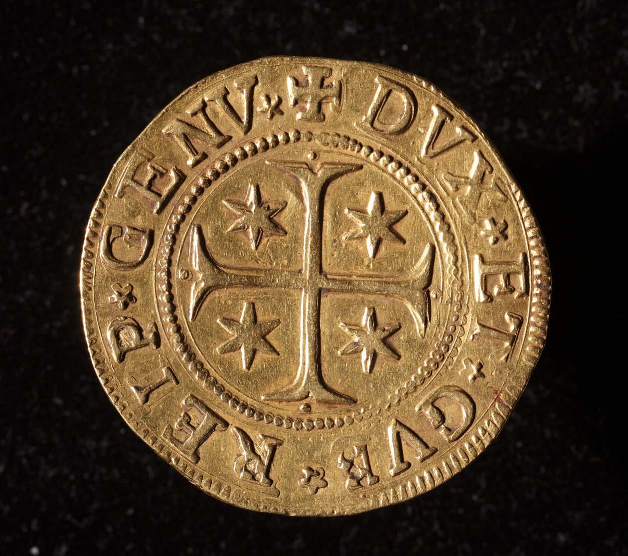 Moeda da República dos Genes: cinco moedas de ouro doppie. Diam. 41 mm. 1652. Front. Genes Musei di Strada Nuova de Italian School