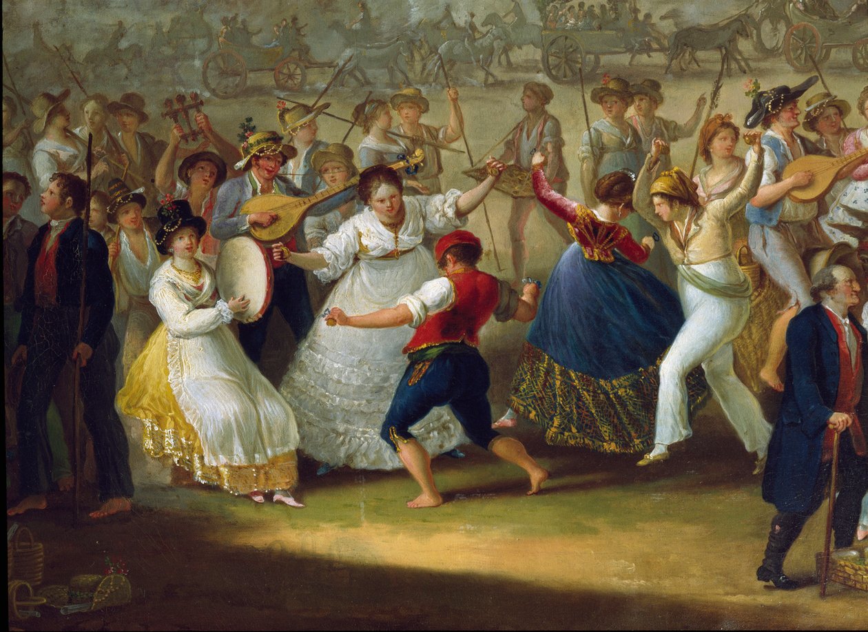 Cena de dança e festa popular em Nápoles Dançarinos de tarantella (tarantella, tarantella). Pintura anónima. Século XVIII Nápoles, Museo Nazionale di San Martino de Italian School