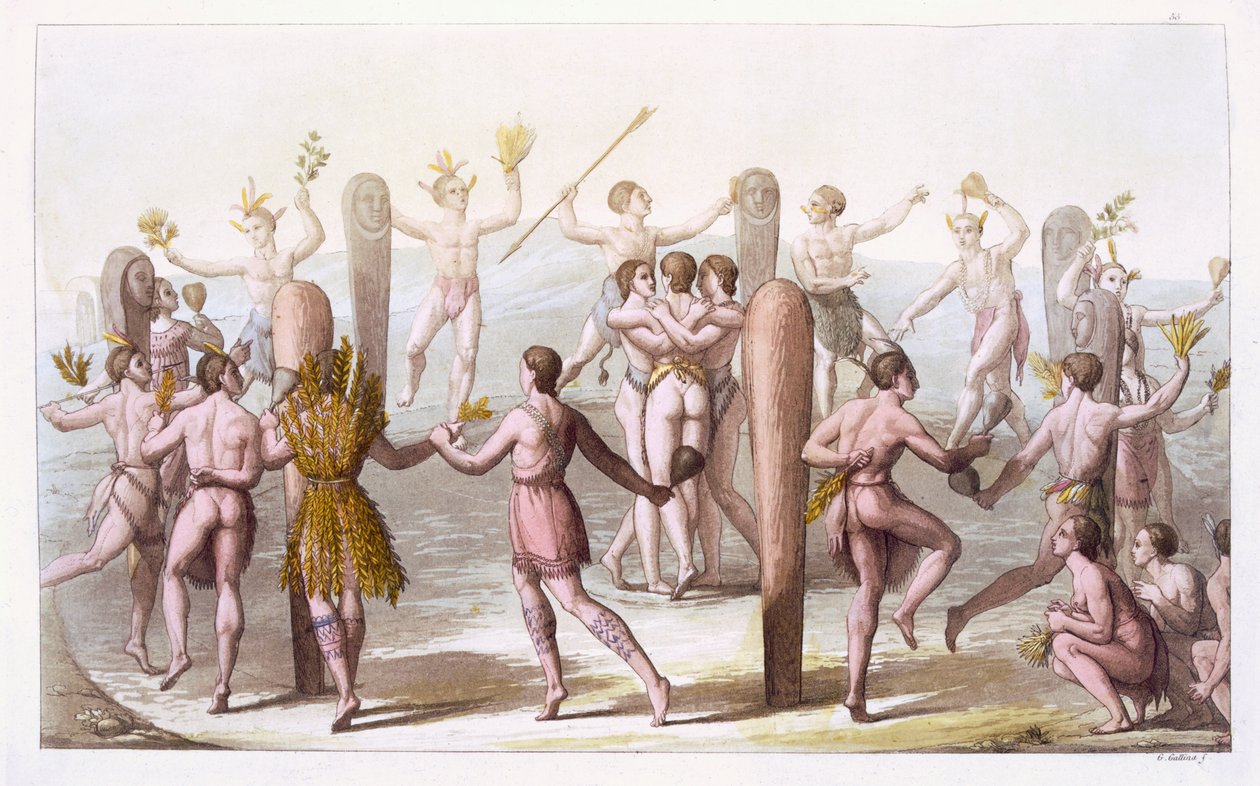 Danças dos Habitantes Nativos da Virgínia, c.1820 de Italian School