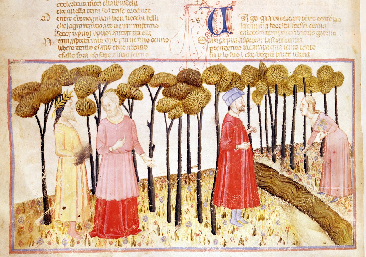 Dante e Virgílio (70-19 aC) na Cúpula do Purgatório, da divina comédia de Dante Alighieri (1265-1321) de Italian School
