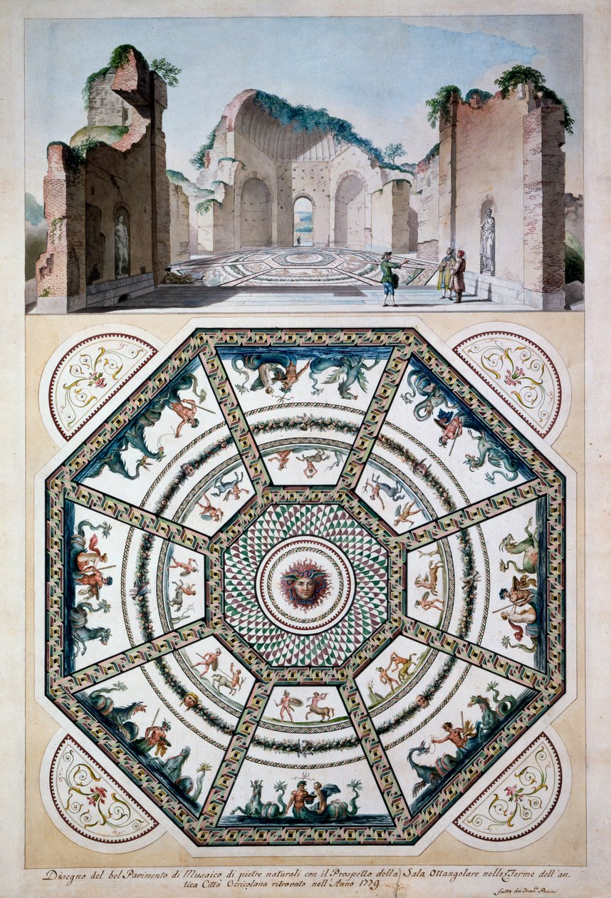 Design para um piso de mosaico octogonal, 1779 (caneta e tinta e wc no papel) de Italian School