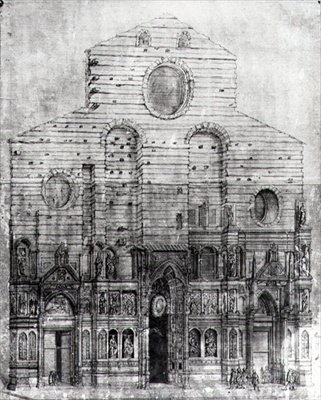 Desenho da fachada de Santa Maria del Fiore ou do Duomo, Florença (caneta e tinta sobre papel) (foto a pb) de Italian School