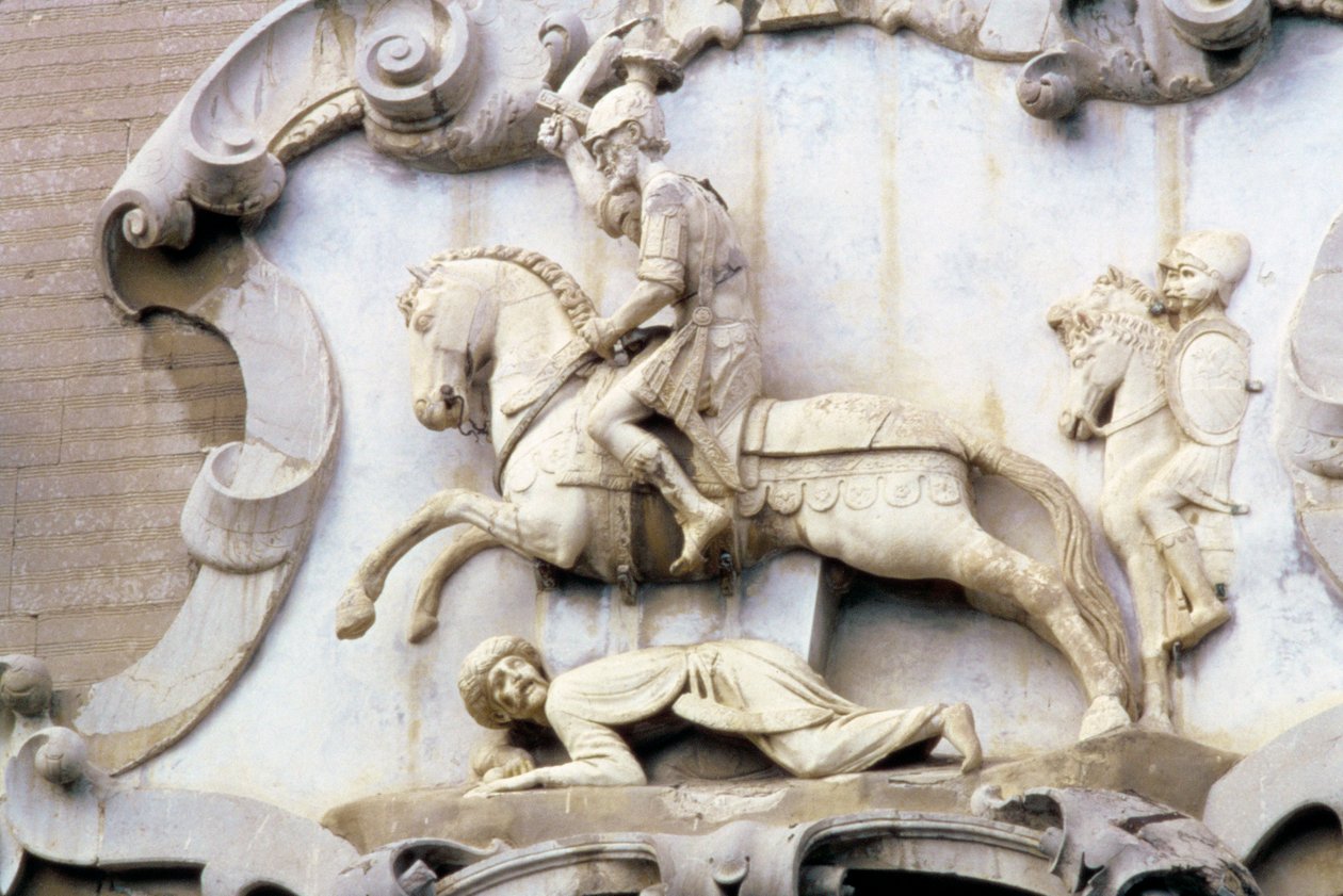 Detalhe de um Portal representando o conde Roger (1031-1101) Atacando um muçulmano, 1534 de Italian School
