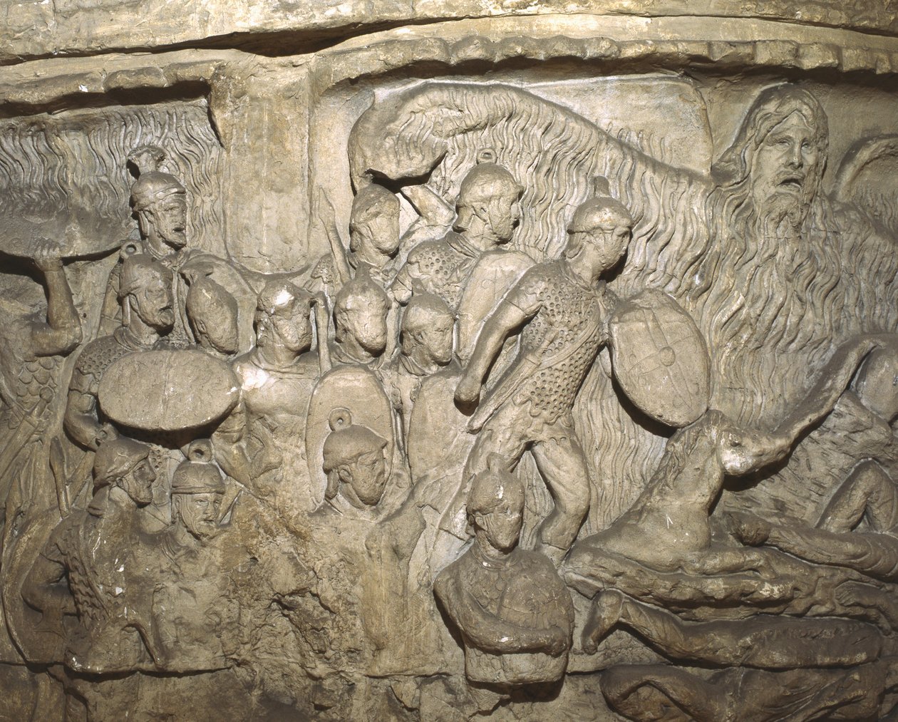 Detalhe de um elenco da coluna de Marco Aurélio mostrando o milagre da chuva (gesso) de Italian School