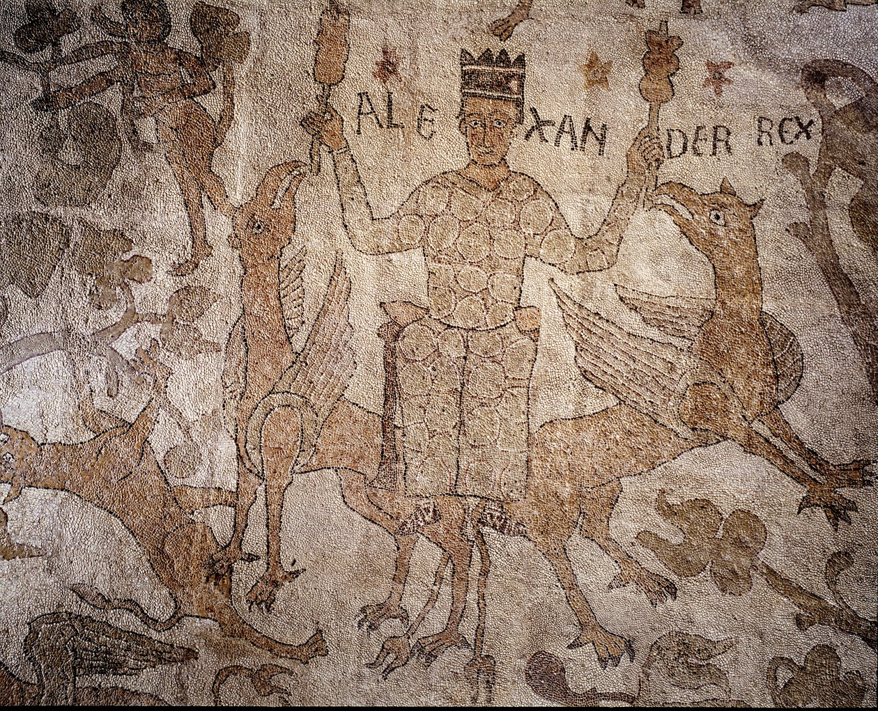 Detalhe de Alexandre o Grande com animais indianos por Pantaleone, da nave central de Italian School