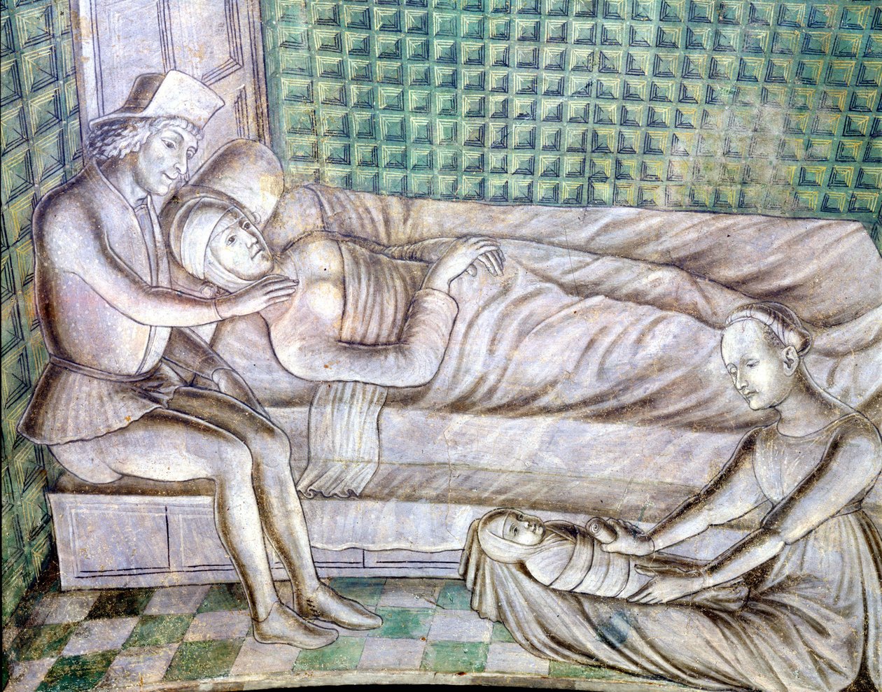Detalhe de um fresco do castelo de Roccabianca em Parma datado de 1480, hoje em Castello Sforzesco em Milão. Representa a história de Griselda, tirada de um conto de Giovanni Boccacio "Decameron" (1313 - 1375). (Grisélidis). Este é o sto de Italian School