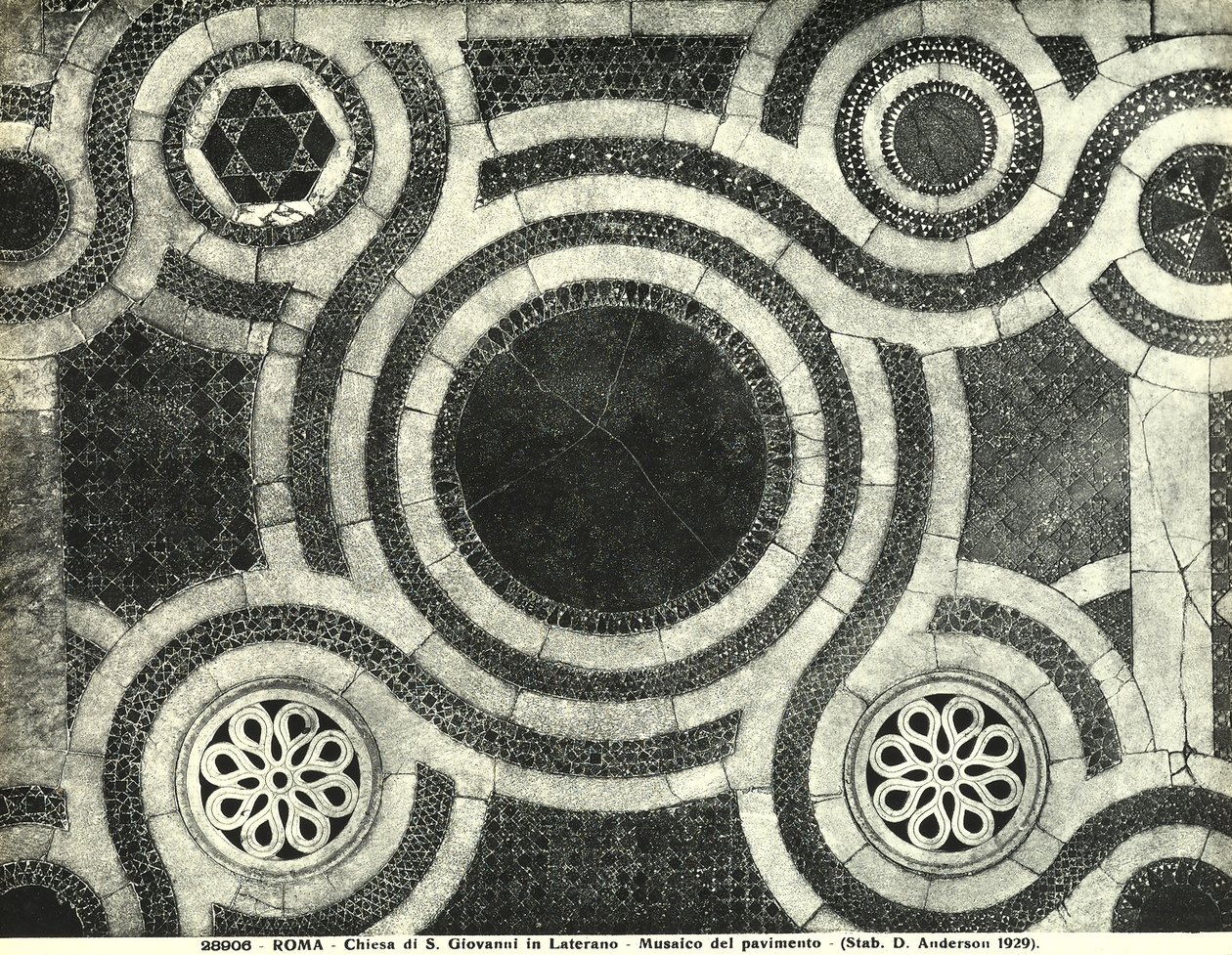 Pormenor do andar Cosmatesco da Basílica de San Giovanni em Laterano, Roma (mosaico) de Italian School