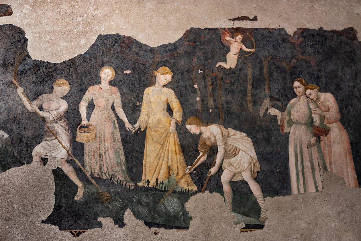 Detalhe dos afrescos, Câmara Pinta (Sala Pintada) (fresco) de Italian School