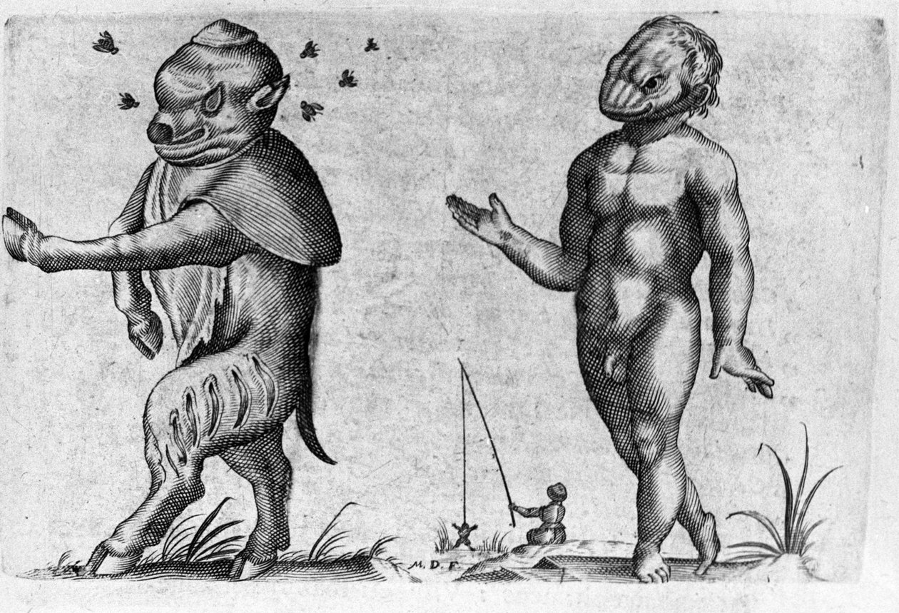 Diferentes tipos de monstros humanos. Gravura de "De monstrorum natura, causis et differentiis" de Fortunio Liceti (1577-1656), cientista italiano. 1646 de Italian School
