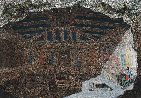 Descoberta dos Túmulos Etruscos". ilustração de 