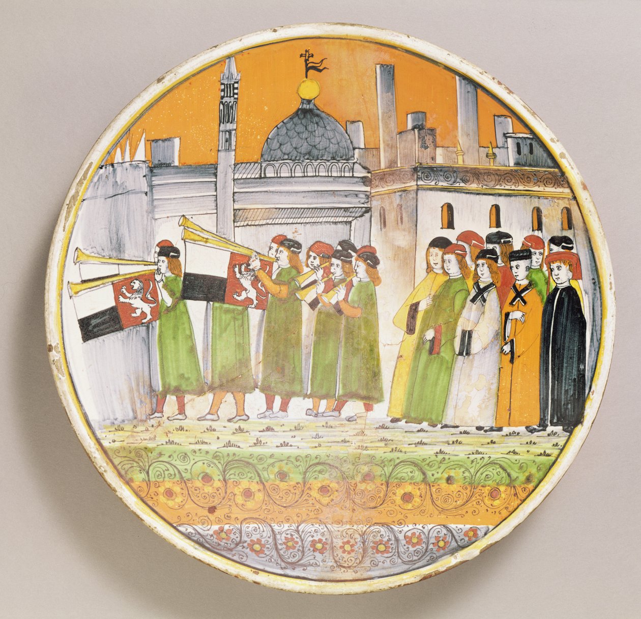 Prato decorado com músicos (cerâmica) de Italian School