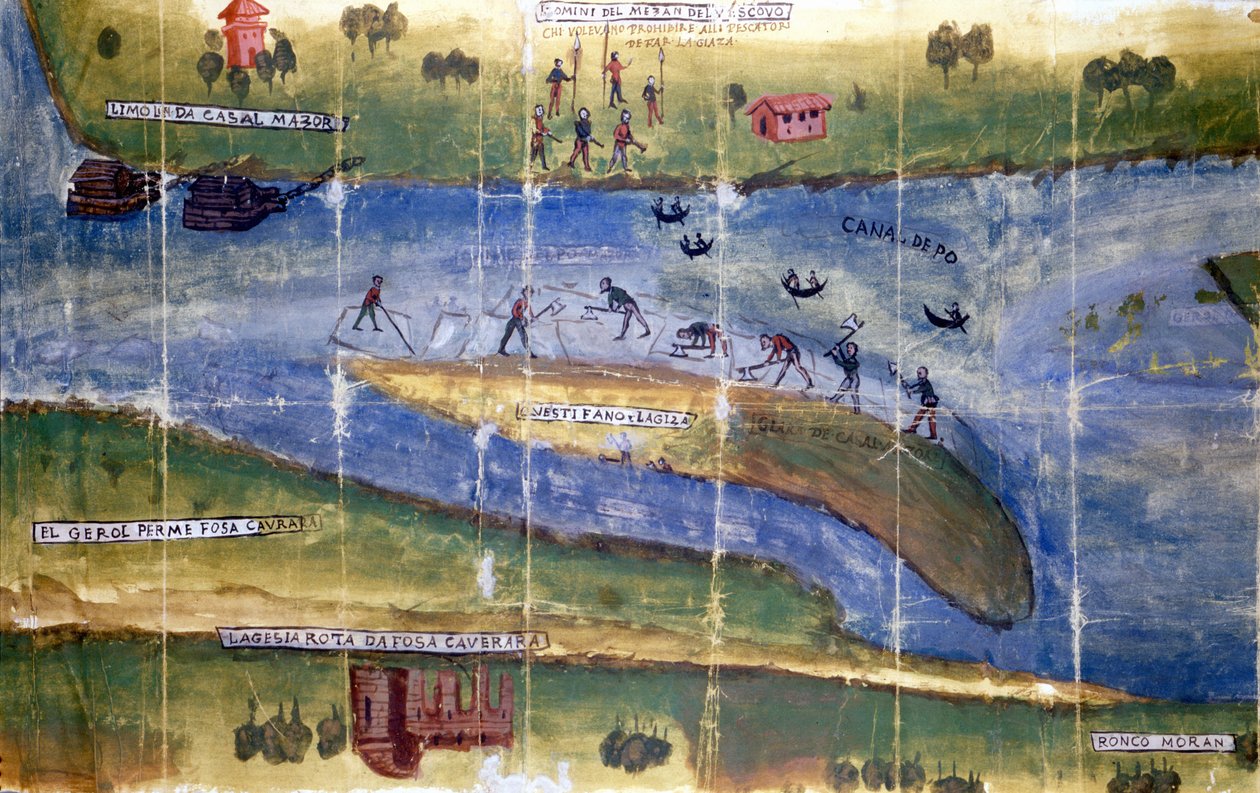 Disputa sobre o direito de colher gelo entre os moradores do Rio Pó. 1535. Milão, Arquivo Nacional. de Italian School