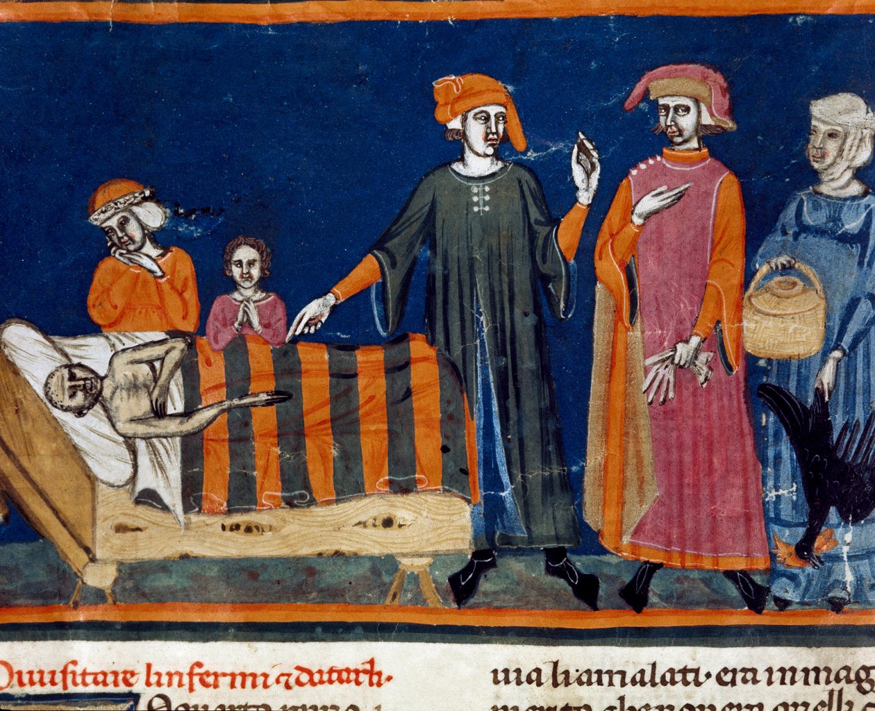 Docas à cabeceira de uma miniatura doente da escola florentina de uma edição de extensão do "Pater noster" de Ser Zucchero Bencivenni (MS.II.VI 16) início do século XIV Florença, biblioteca nacional de Italian School