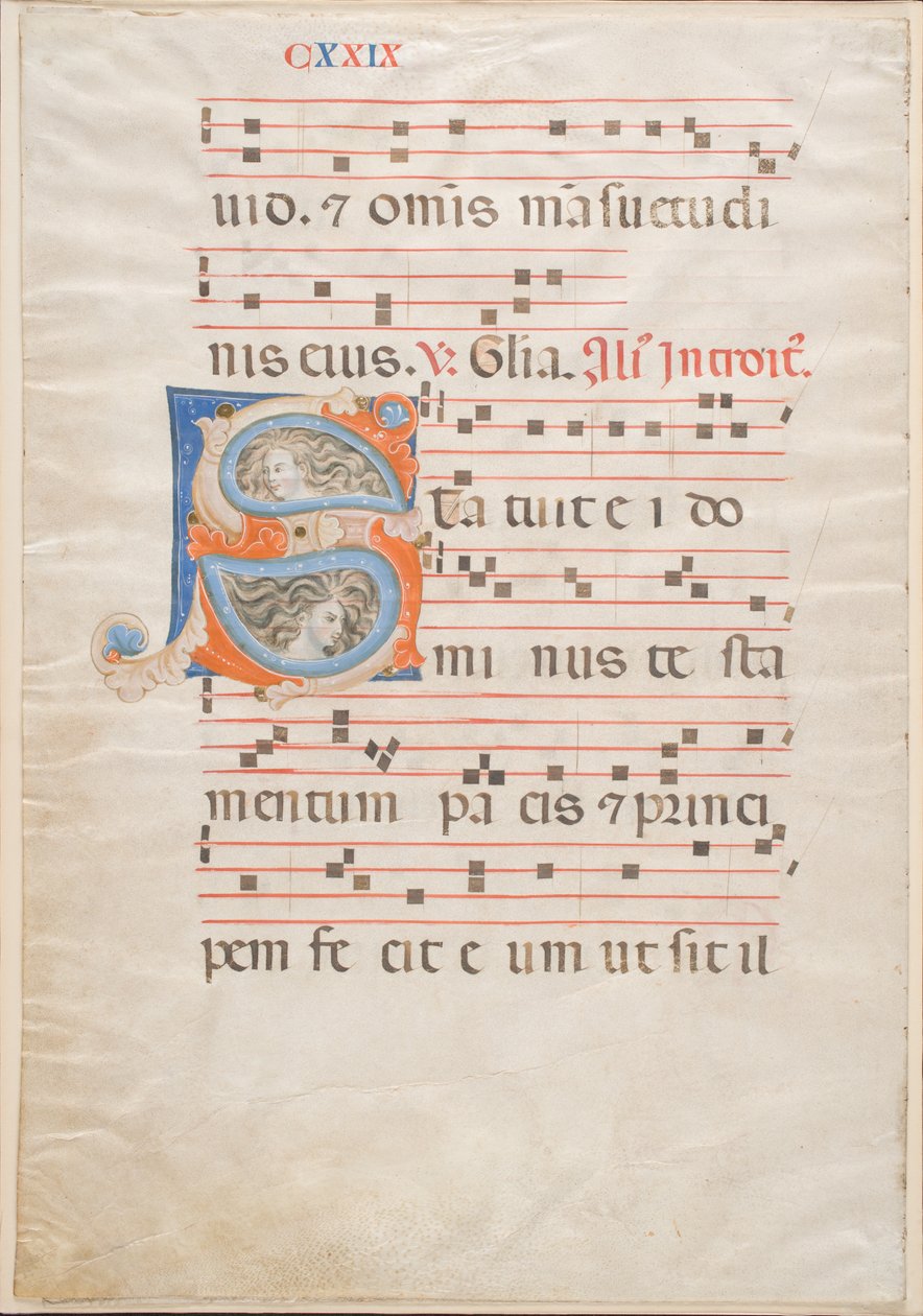Folha dupla de um gradual, c.1325 (tinta, têmpera e folha de ouro em pergaminho) de Italian School