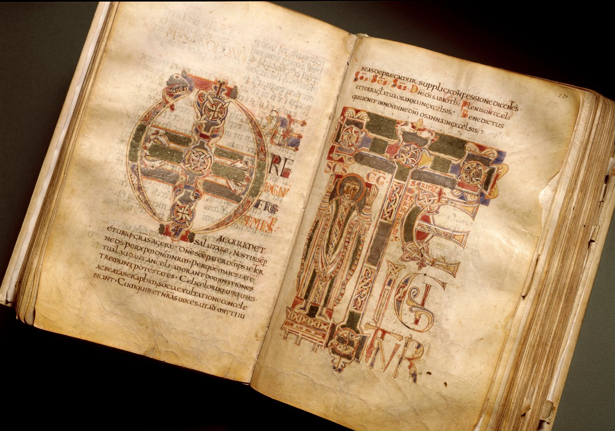 Página dupla de um manuscrito litúrgico do século XI. (Ms.B 8, folii 170v. 171r.) De Sant