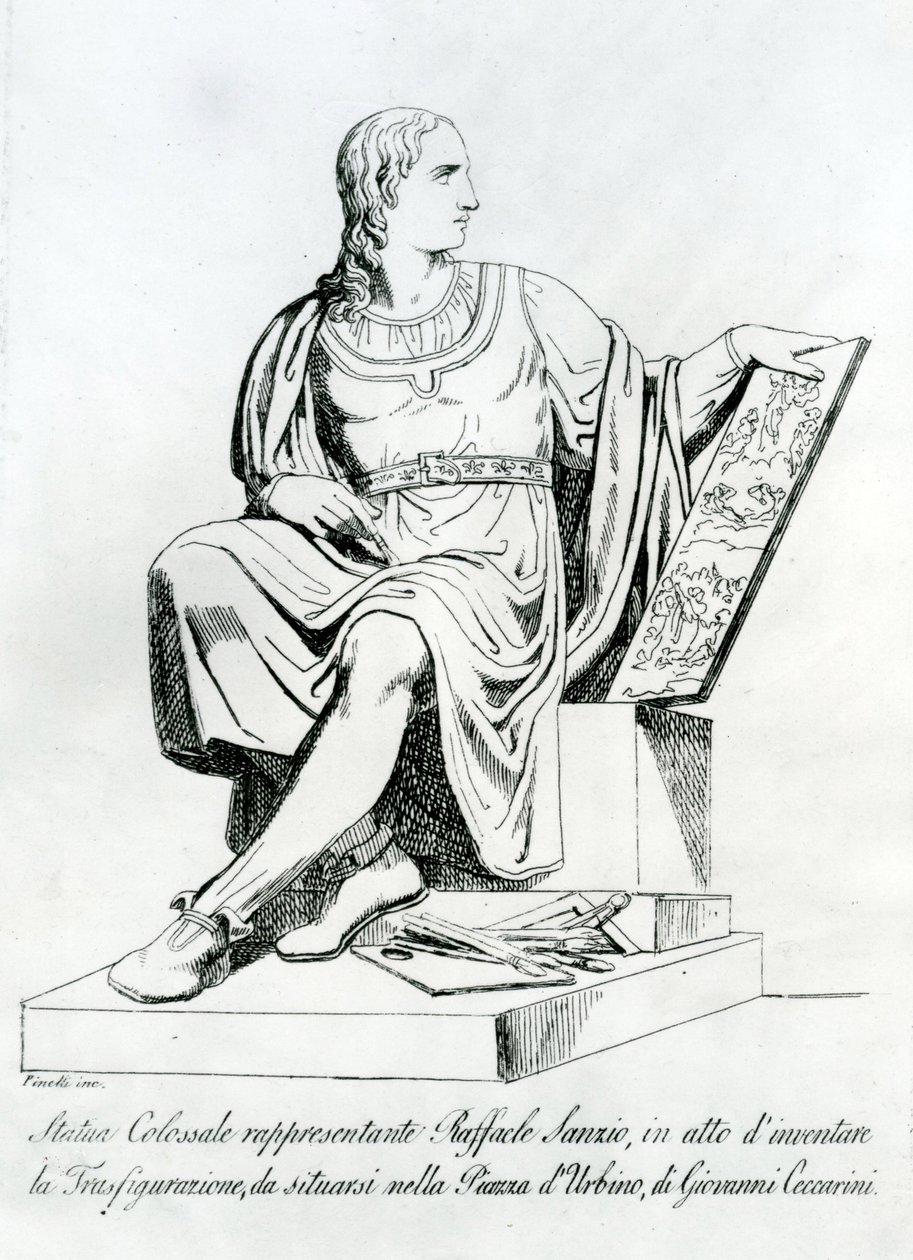 Desenho de uma estátua de Giovanni Ceccarini de Raffaello Sanzio da Urbino de Italian School