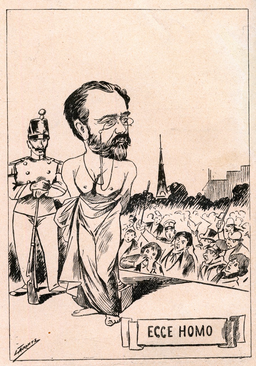 Caso Dreyfus - Emile Zola - Ecce Homo - Un nouveau christ depois de 1897 anos - Desenho publicado no jornal italiano "Il Fischietto" em 1898 (reproduzido em Le Rire de Italian School