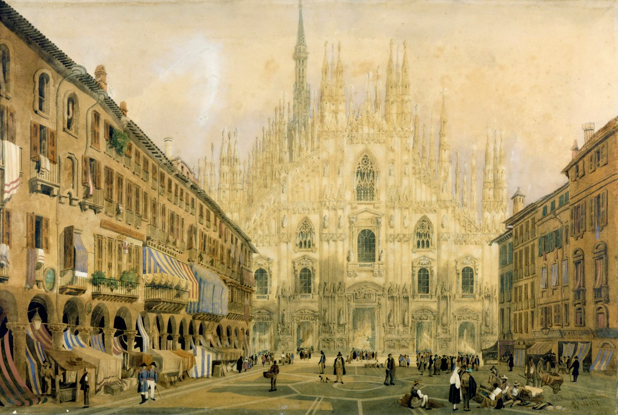 Praça Duomo e Catedral em Milão. 1811. de Italian School