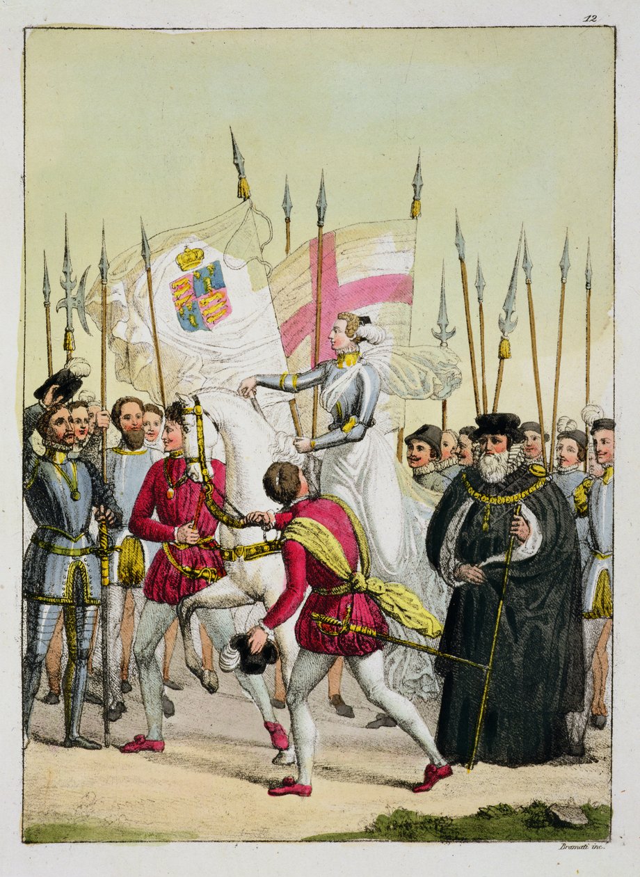 Elizabeth I, prato 12 da História das Nações (aquatint) de Italian School