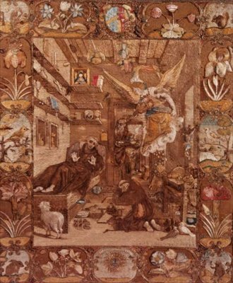 Imagem bordada de São Francisco em Êxtase, depois de pintada por Paolo Piazza, 1599-1622 (têxtil) de Italian School