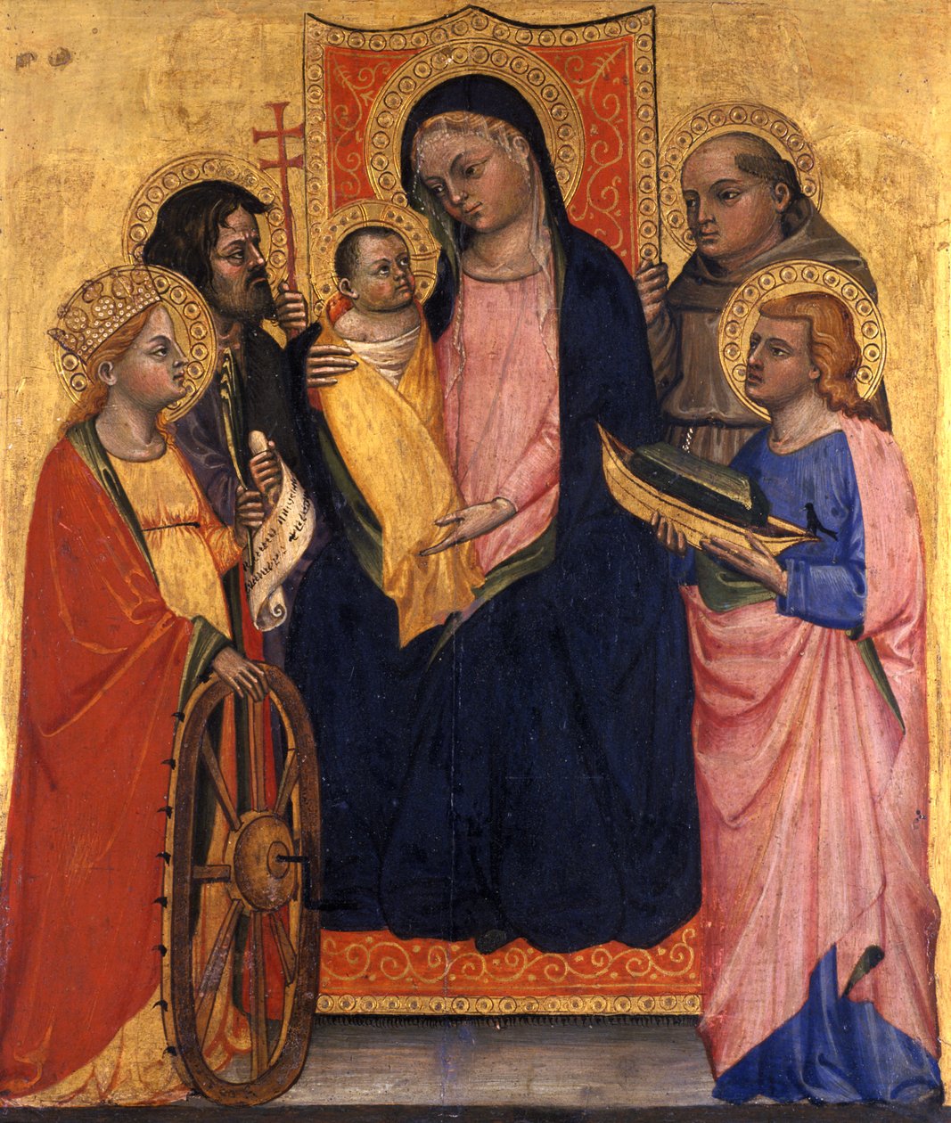 Madona e Criança com Quatro Santos, c.1400 (tempera em madeira de choupo) de Italian School