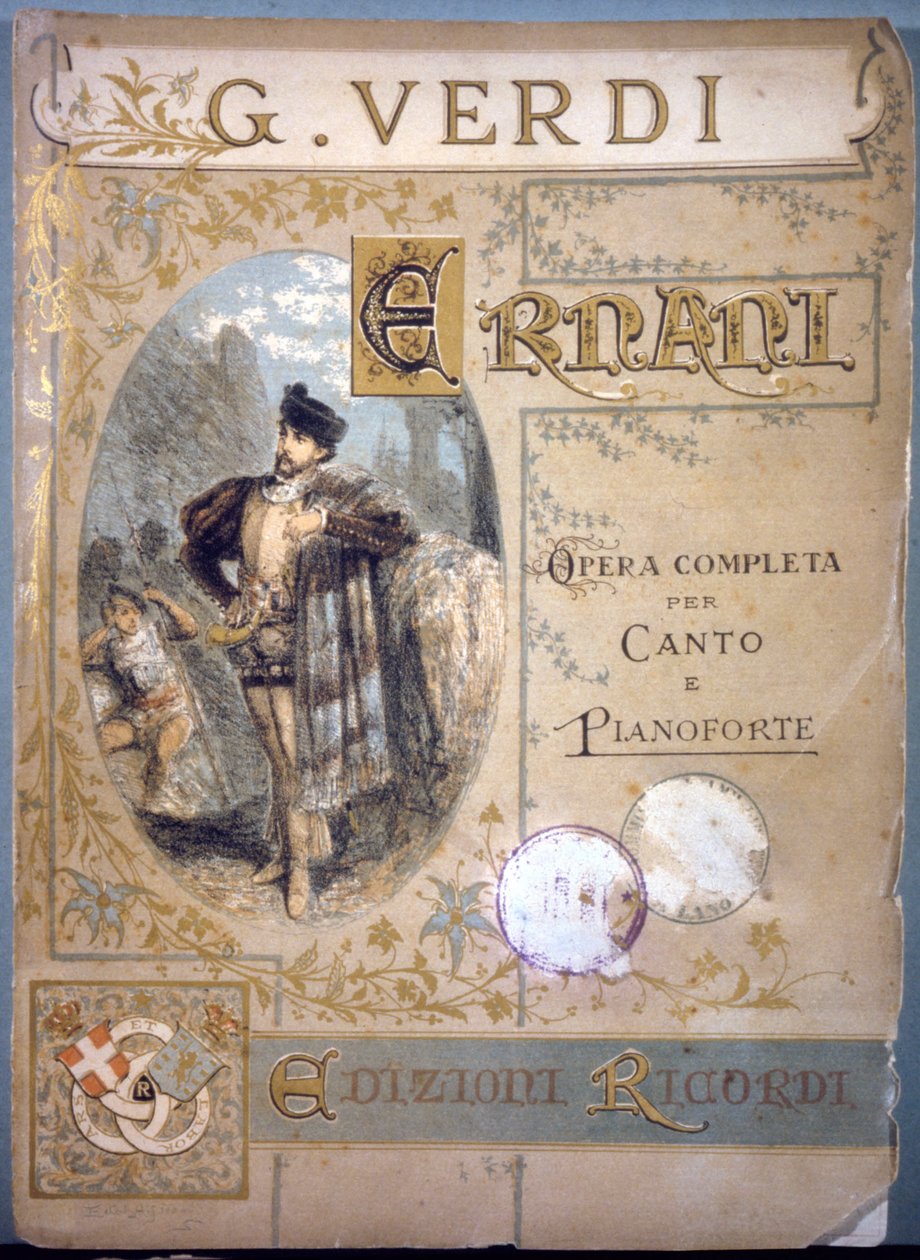 Ernani by Verdi, capa da partitura musical para canto e piano, sd século XIX de Italian School
