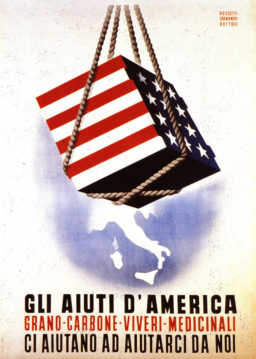 Programa de Recuperação Europeia (ERP) (1948-1952): "Ajuda americana para a reconstrução da Europa". Cartaz de Rossetti - Cremonesi - Bottoli de 1948 (cartaz) de Italian School