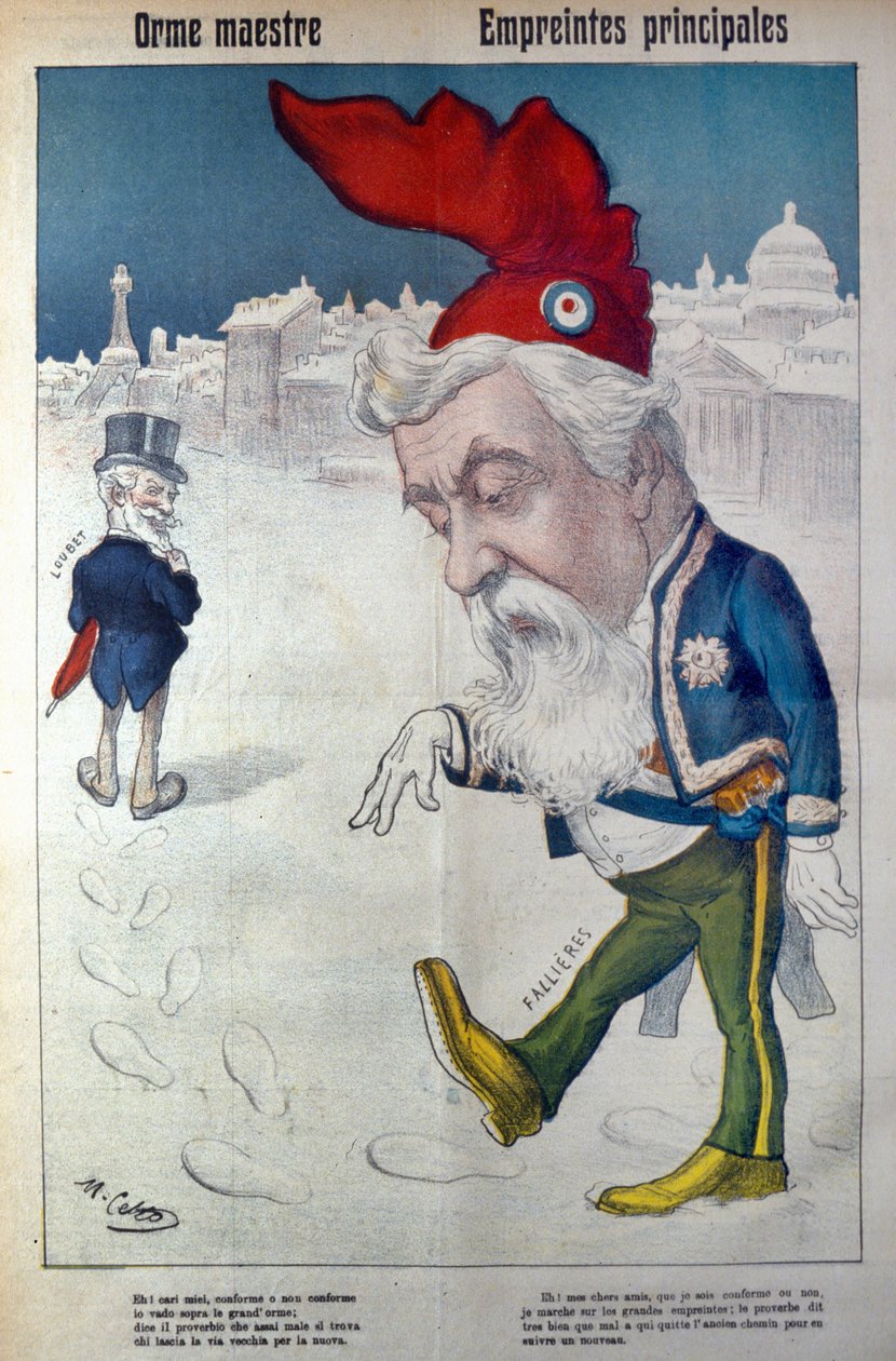 Fallière caminha nas pegadas de Loubet de "La Rana", c.1910 (gravura) de Italian School