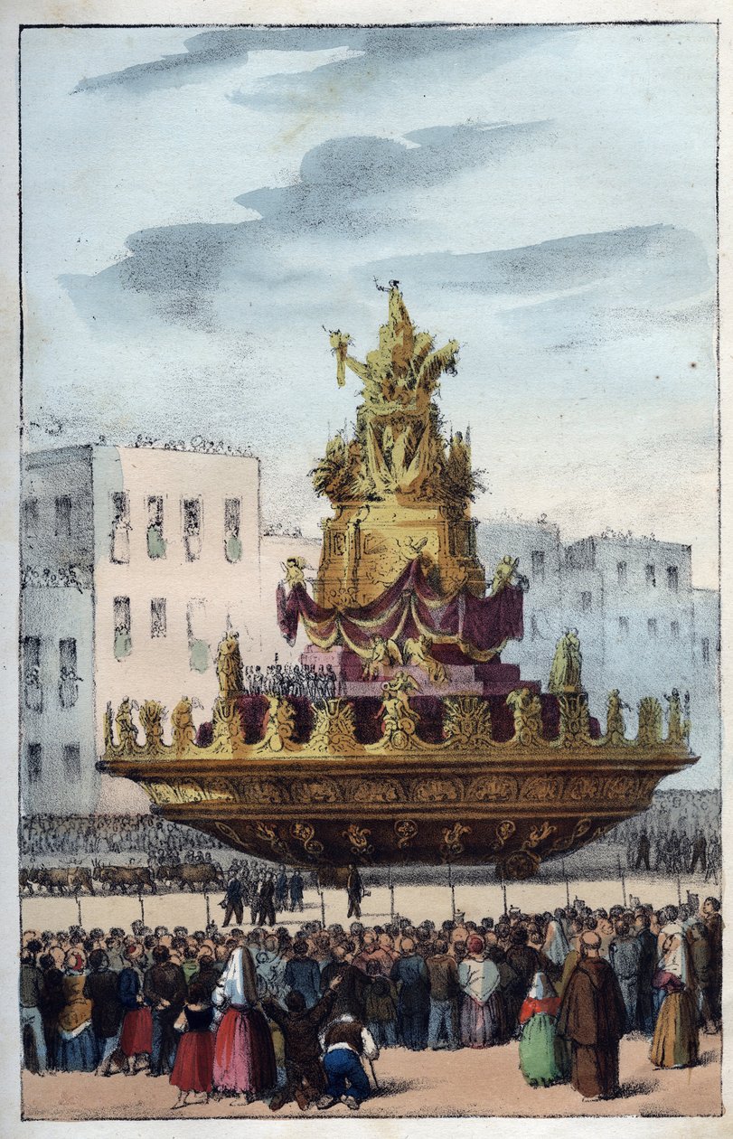 Festa de Santa Rosalia de Palermo (1130-1160), padroeira de Palermo - Festa de Santa Rosalia - (padroeira de Palermo na Itália) ll Festino di Santa Rosalia a Palermo na Sicília - Festa de Santa Rosalia - gravura de "Usi e Costumi di Tutt de Italian School