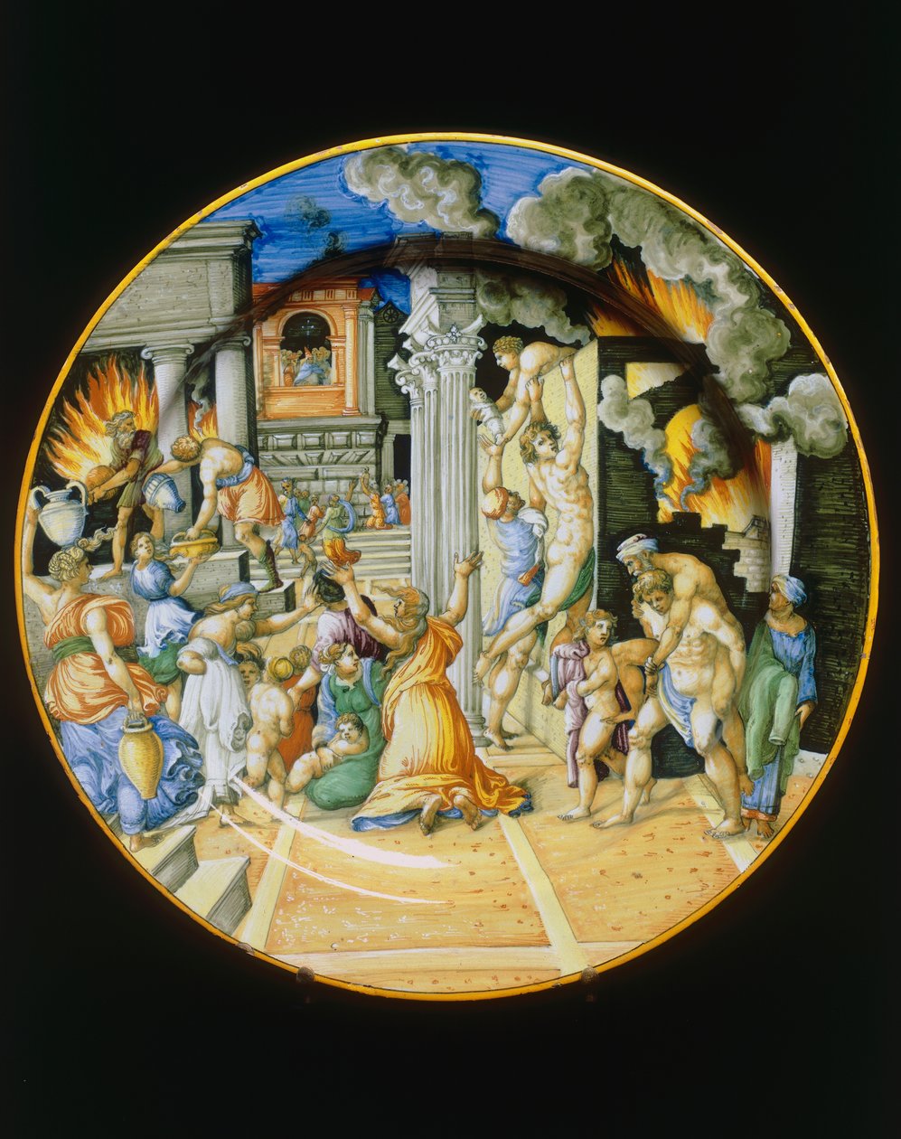 Incêndio de Tróia, fabrico de Urbino, placa de Italian School