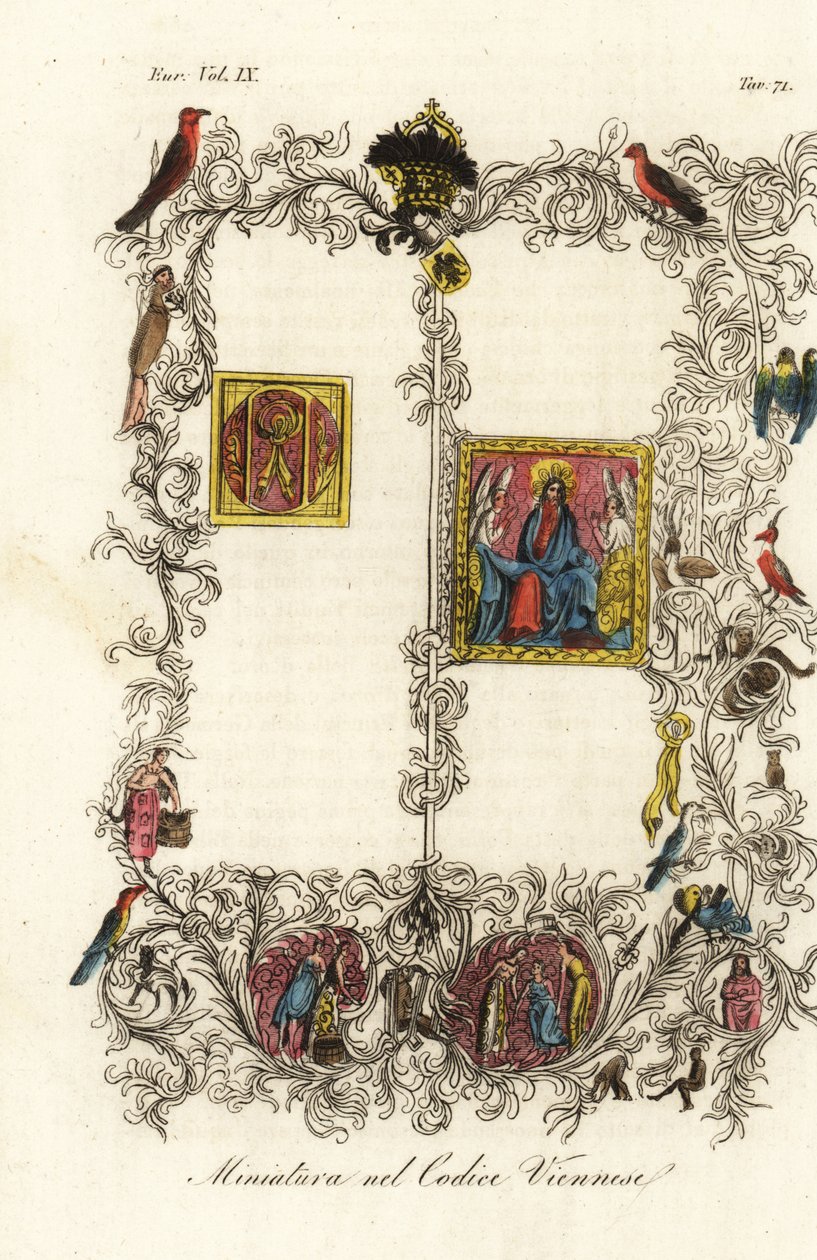 Primeira página do famoso Codex de Viena do Touro de Ouro de Italian School